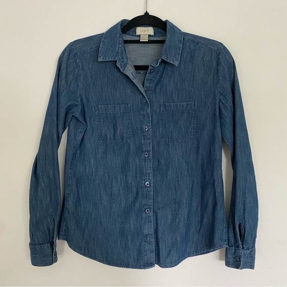 Loft Dark Chambray Button Down Shirt - Picture 2 of 4